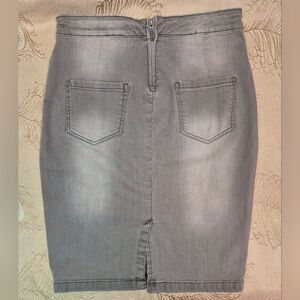 Elegant Gray Denim Midi Pencil Skirt